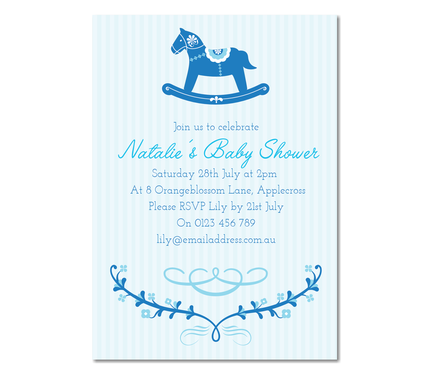 Personalised Rocking Horse Baby Shower Invitation ~ Baby Boy